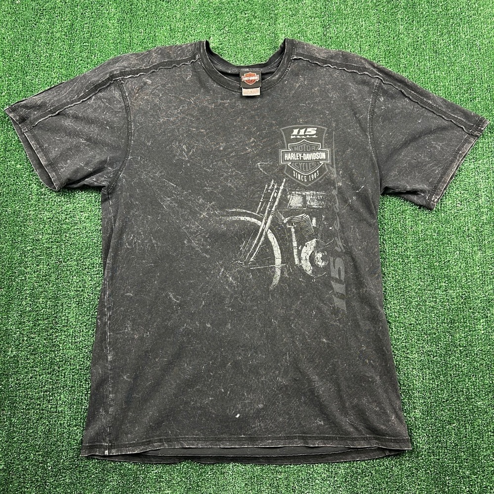 Harley-Davidson T-Shirt Men's Large Black Cotton 115th Anniversary Motorcycles